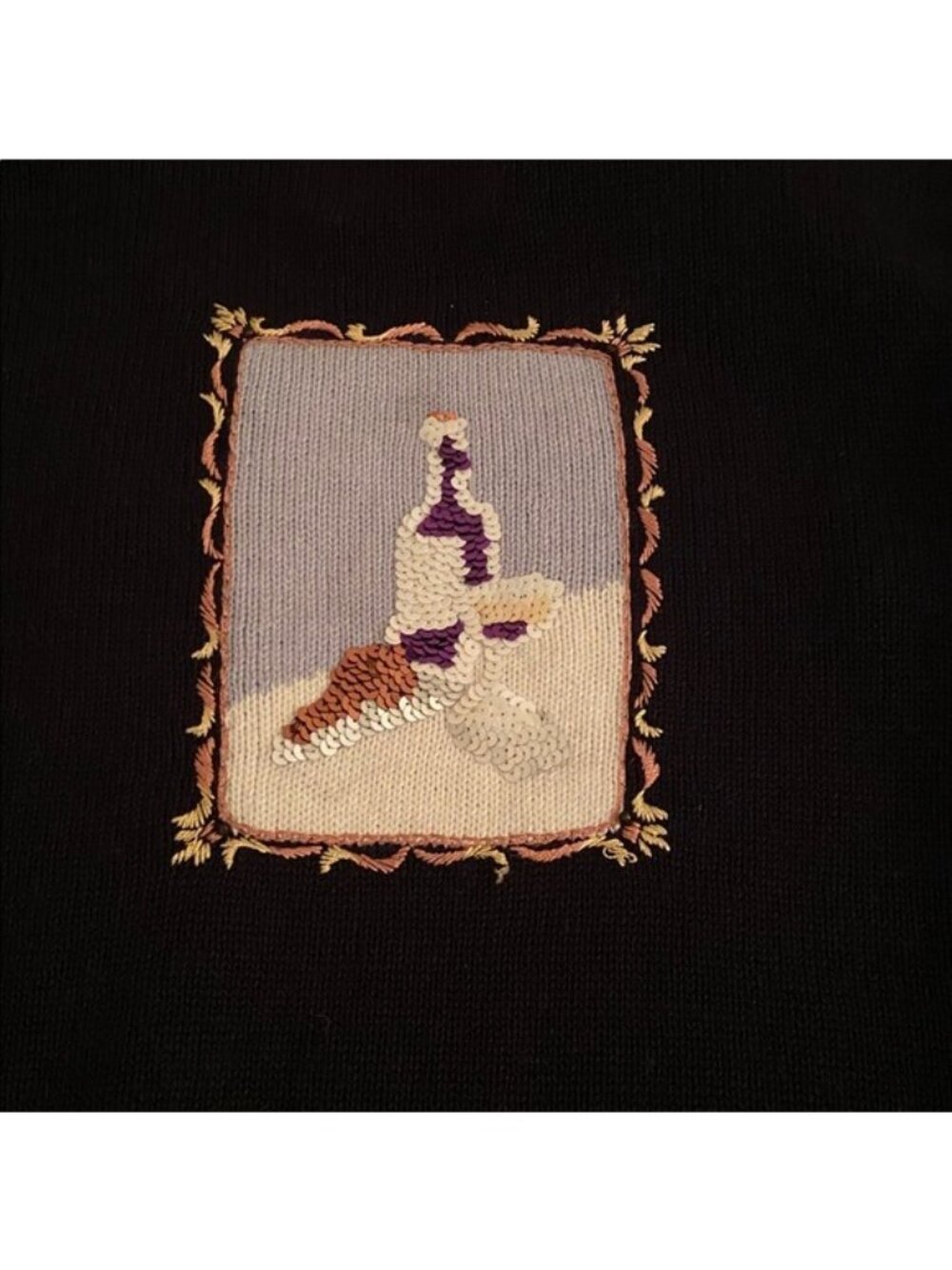 Storybook Knits Art Cardigan Sweater XS Renoir Boating Party Beaded Sequin - Picture 4 of 8